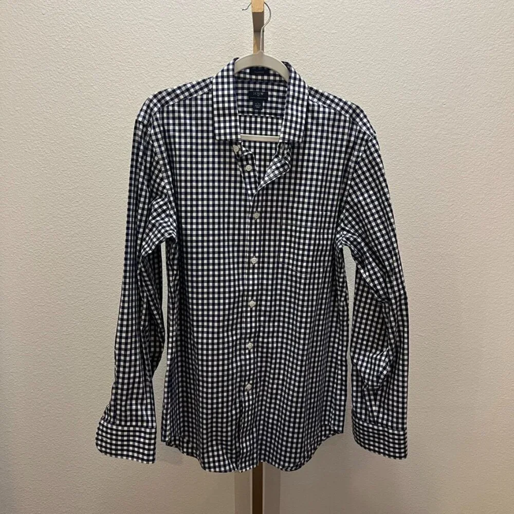 J. Crew Navy Blue Thompson check button down shirt size 16-16.5 L